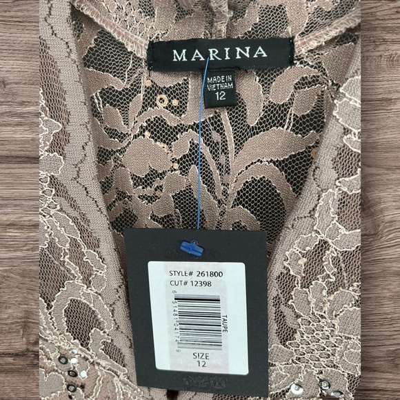 Taupe Sequin Lace Dress by Marina - Picture 5 of 6